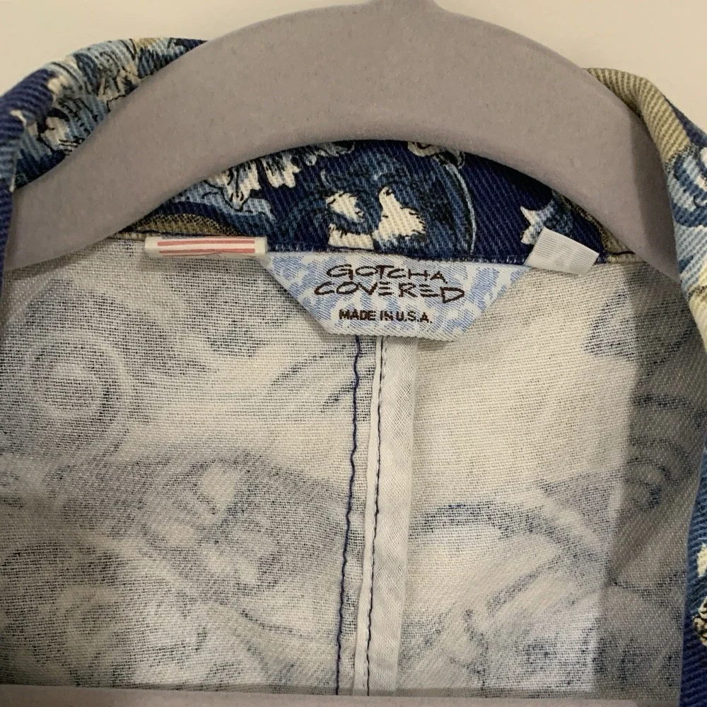 Vtg Novelty Blazer Jacket Womens Medium Seashell Canvas Nautical Coastal Beach